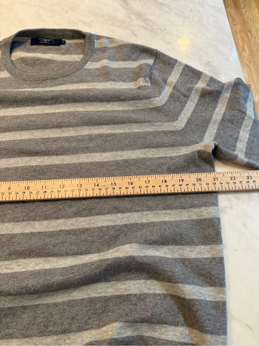 J.Crew Gray Striped Cotton Cashmere Crew Neck Lightweight Sweater Size M